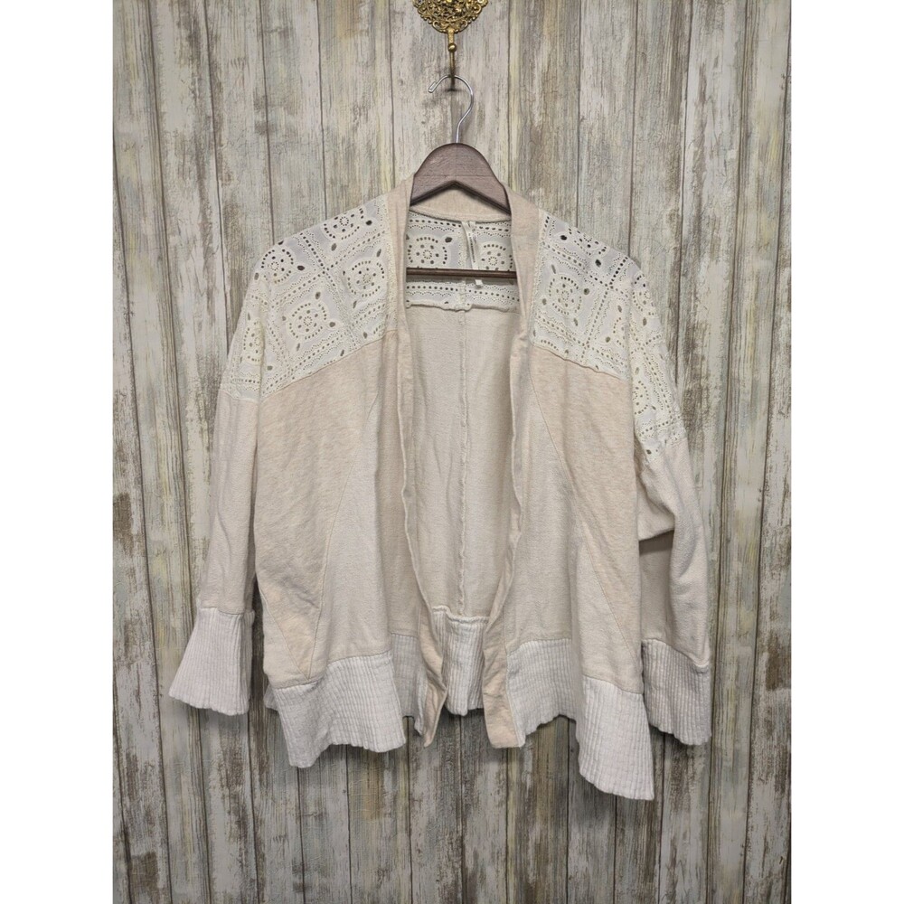 Anthropologie Cardigan Cottage Boho Hollie Eyelet Drop Shoulder Terry Cotton XS